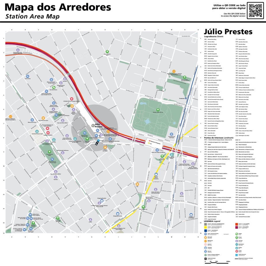 mapa da região do trem Julio Prestes, linha amarela, da via mobilidade