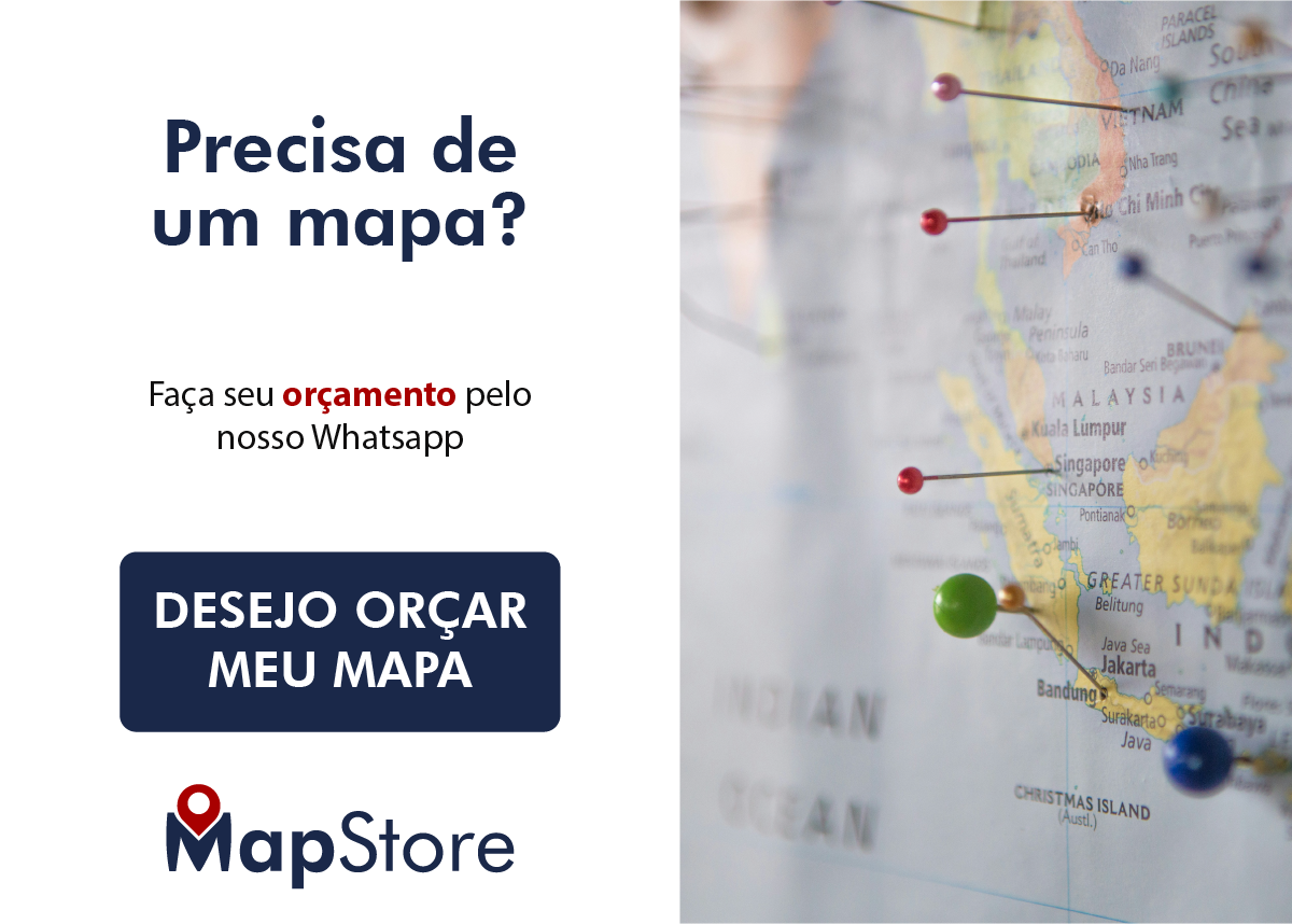 popup com um mapa mundi e alfinetes do lado direito e no lado esquerdo texto "precisa de um mapa? faça um orçamento em nosso whatsapp, telefone 11 98500-0160" abaixo logo mapstore azul com um pin de localização vermelho