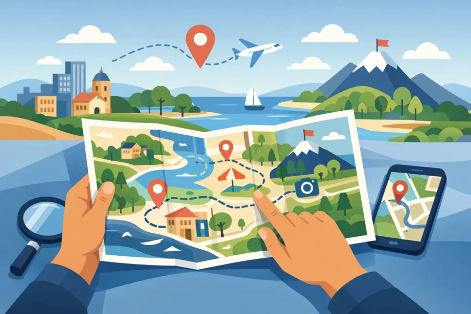Mapa ilustrado para turismo local que orienta